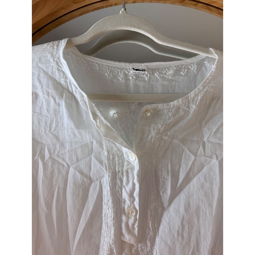 TAD‎ Tunic Women XL White Excellent Embroidered Henley Boho Long Sleeve Blouse - Picture 3 of 9